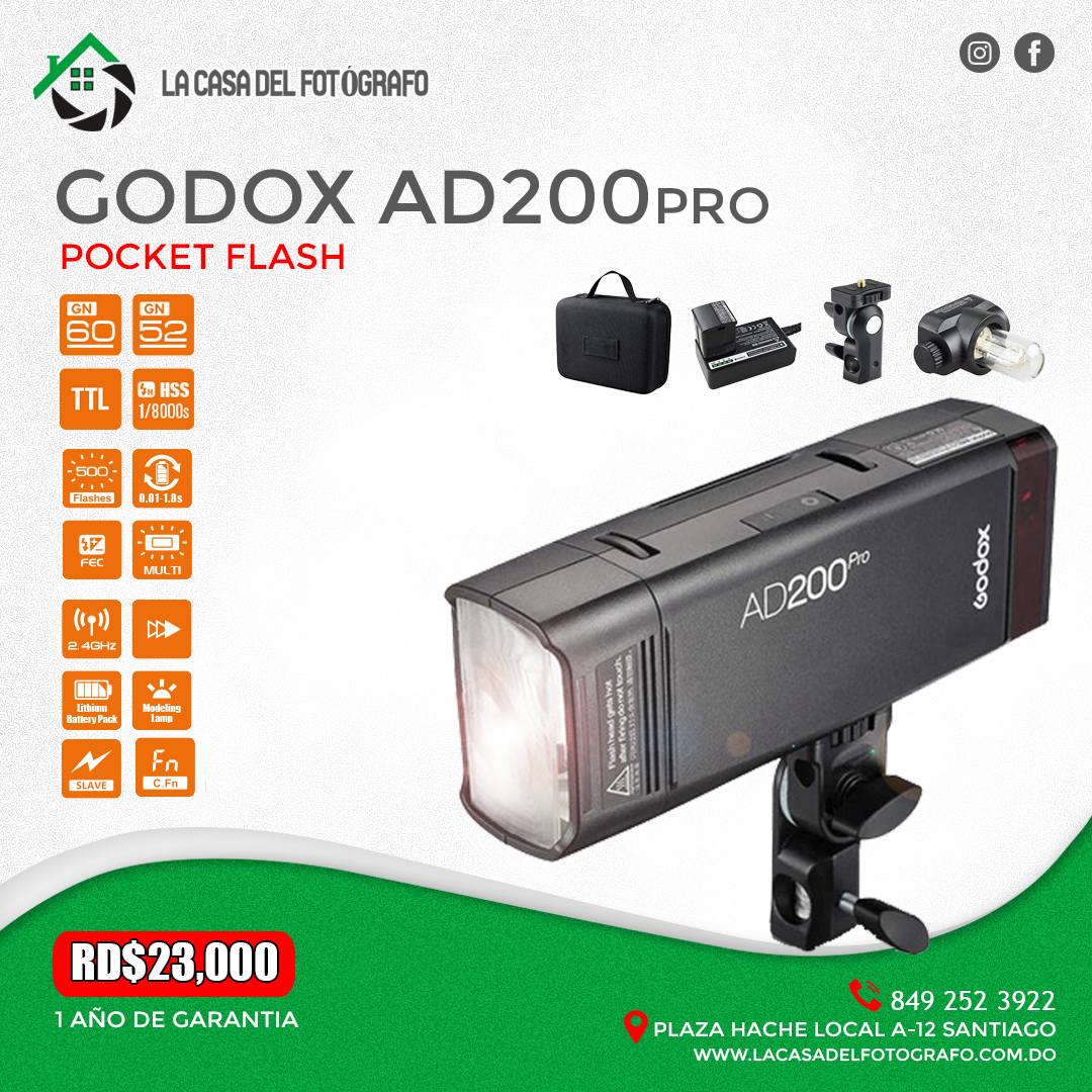 Kit de flash de bolsillo Godox AD200Pro TTL – La Casa del Fotografo RD